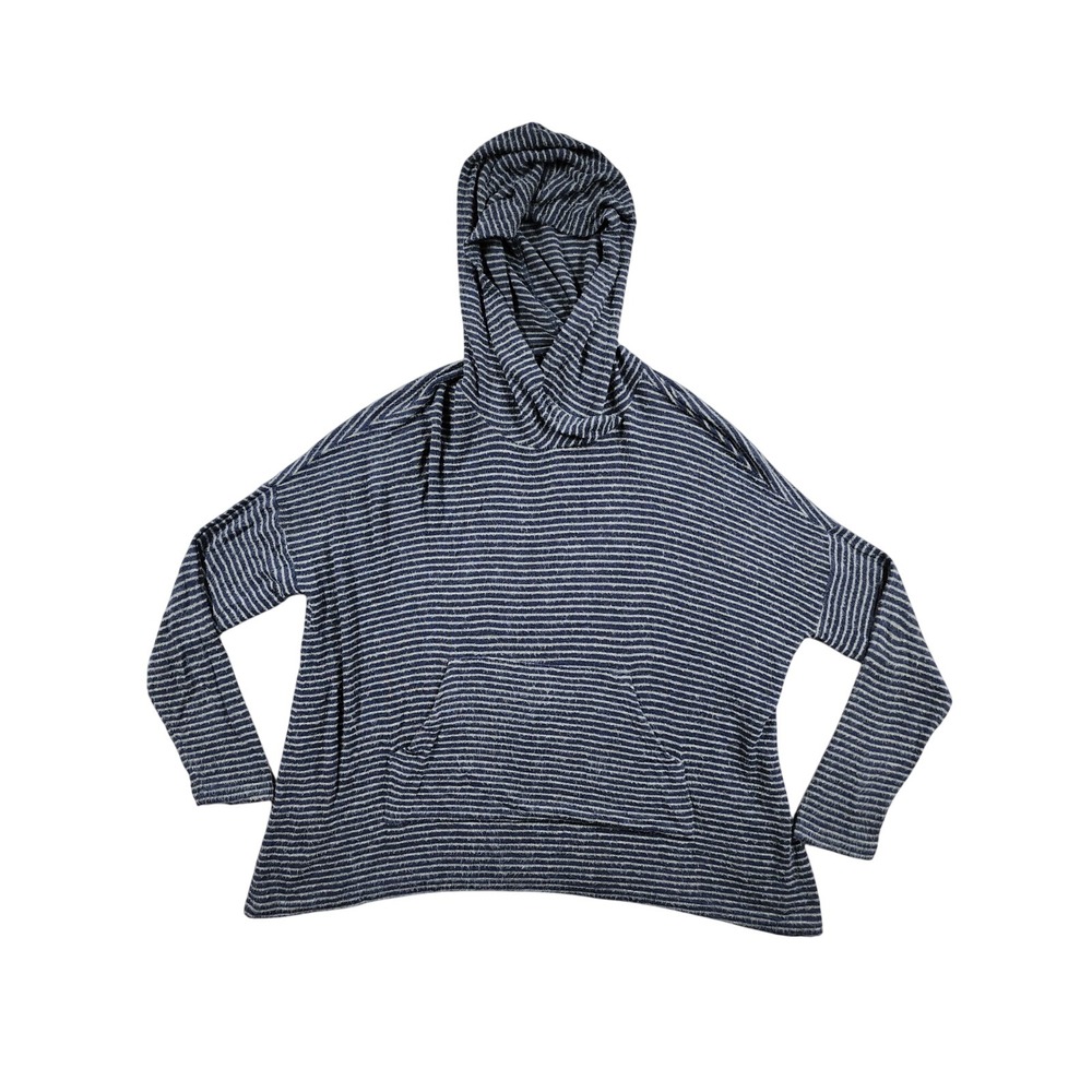 Anthropologie Sundry Hoodie Striped Oversized Pullover Womens Size 1 Blue/Grey